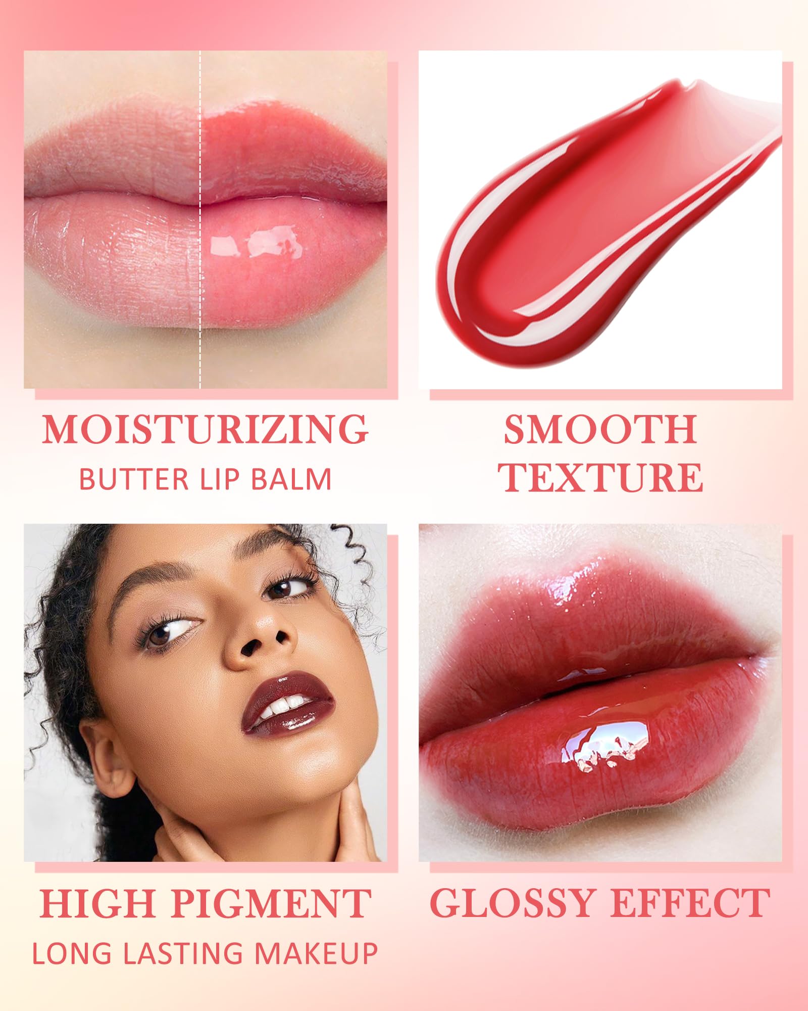 Tinted Lip Butter Balm-3 Colors Vanilla Beige Brown Pink Sugar Lip Gloss,Clear Jelly Yummy Tint Lip Stain,Long Lasting Hydrating Glow Reviver Lip Care Oil,Women's Day Makeup Gift for Women-Set A